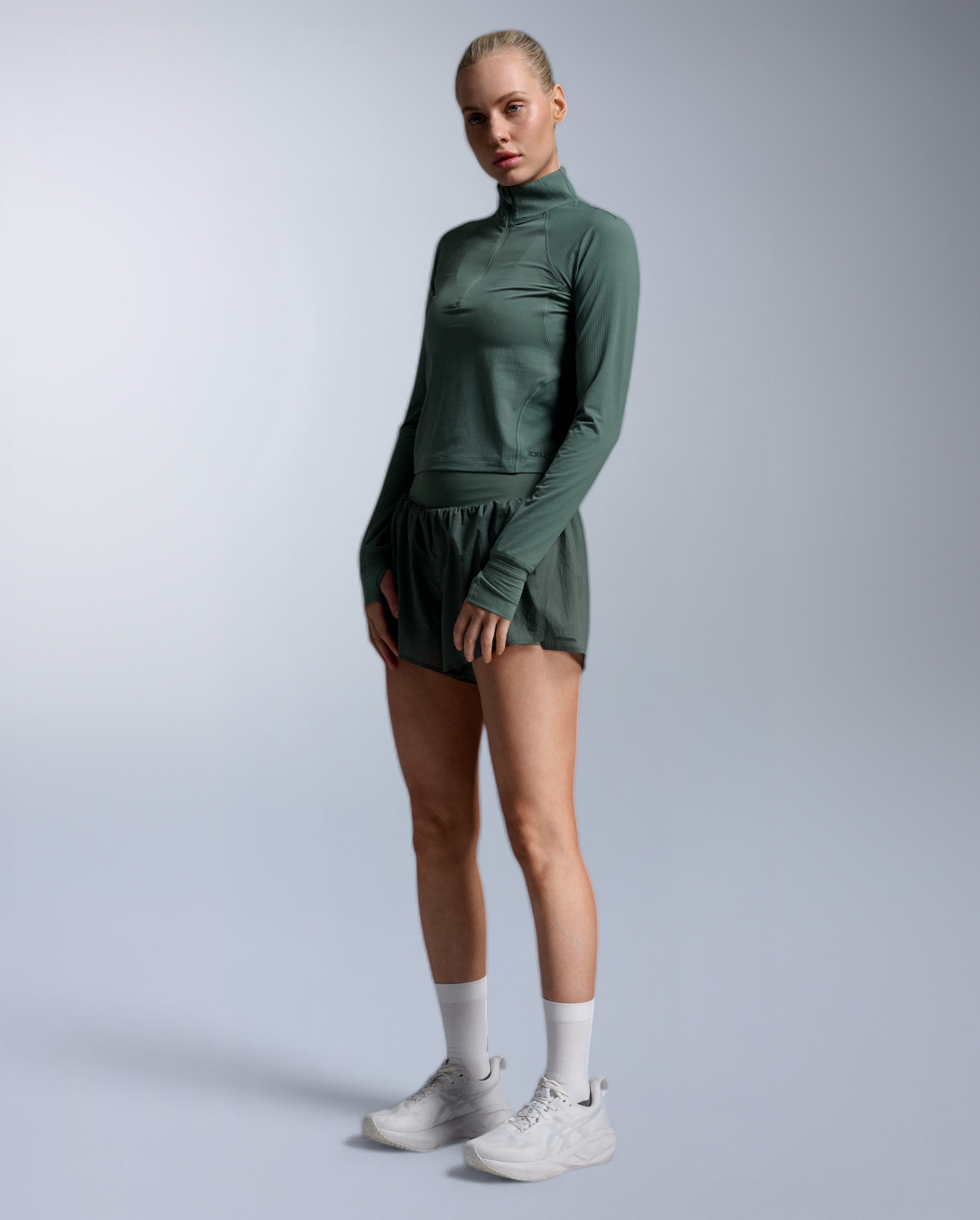 2xu-aero-waffle-1-2-zip-donna-felpa-running-verde-slim image 3