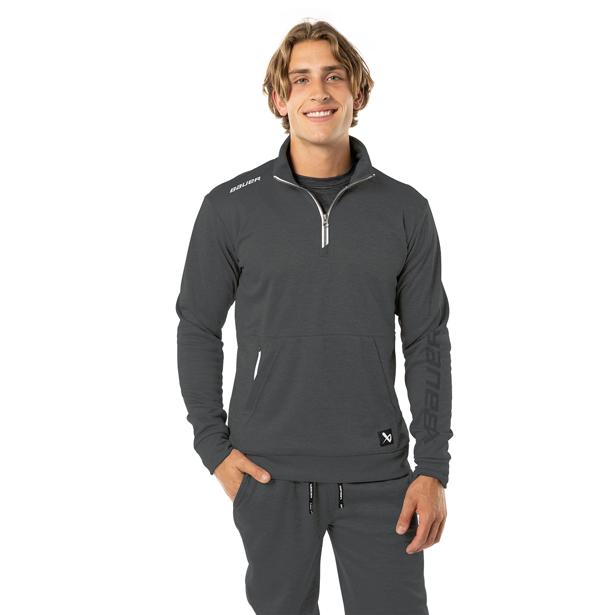 bauer-team-fleece-felpa-hockey-senior-con-mezza-zip image 1