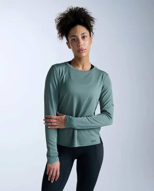 2xu-aero-manica-lunga-donna-slim-verde-running image 1