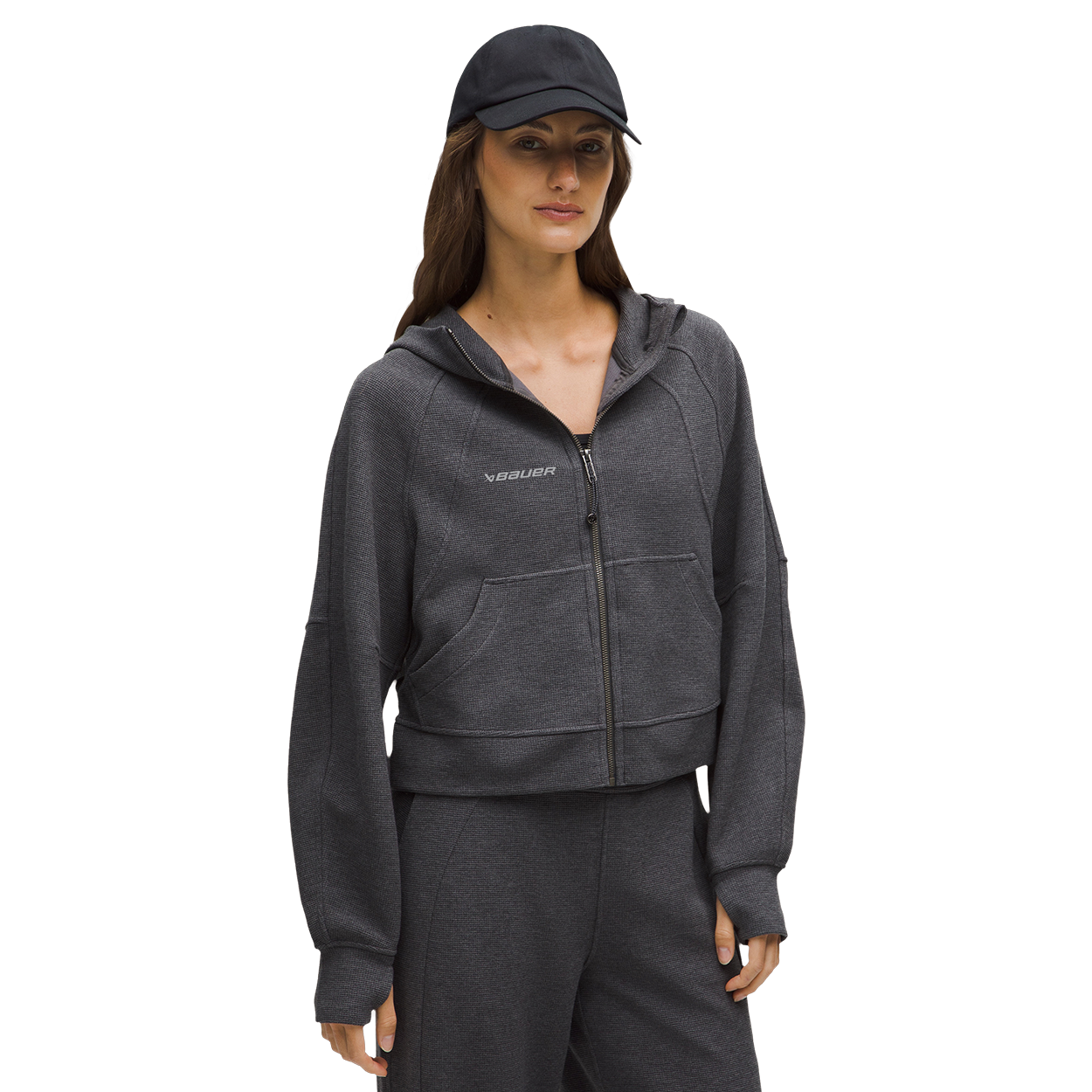 bauer-x-lululemon-scuba-felpa-donna-con-cappuccio-full-zip-waffle-oversize image 1