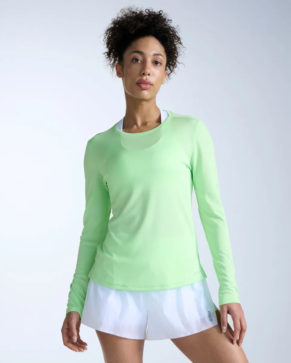2xu-aero-long-sleeve-donna-maglia-running-verde-slim-fit image 1