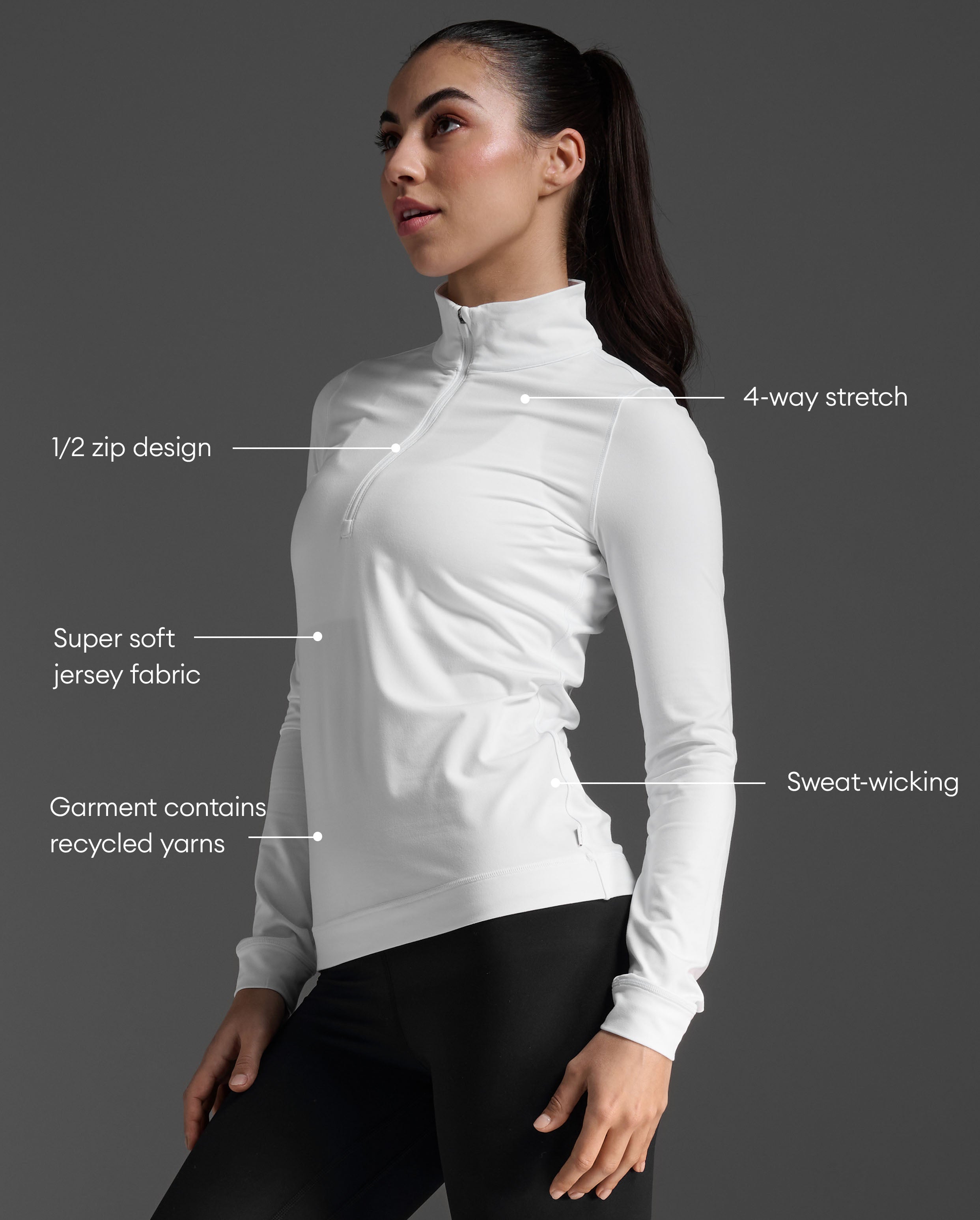 2xu-flex-1-2-zip-long-sleeve-maglia-donna-bianca-mezza-zip image 2
