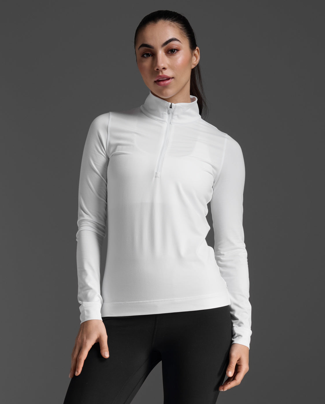 2xu-flex-1-2-zip-long-sleeve-maglia-donna-bianca-mezza-zip image 1