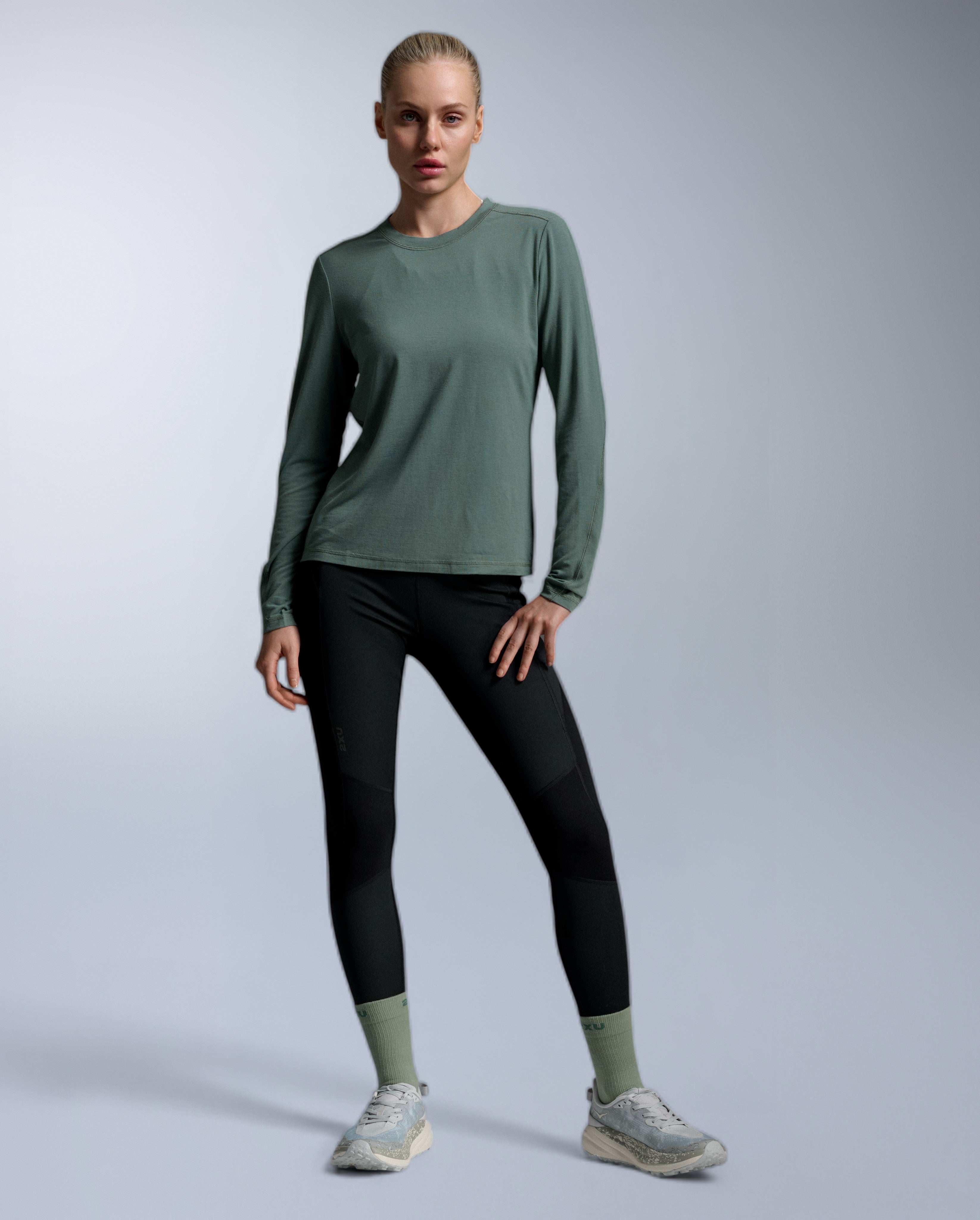 2xu-ignition-wool-maglia-manica-lunga-donna-verde image 2