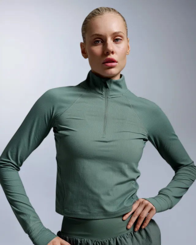 2xu-aero-waffle-1-2-zip-donna-felpa-running-verde-slim image 1