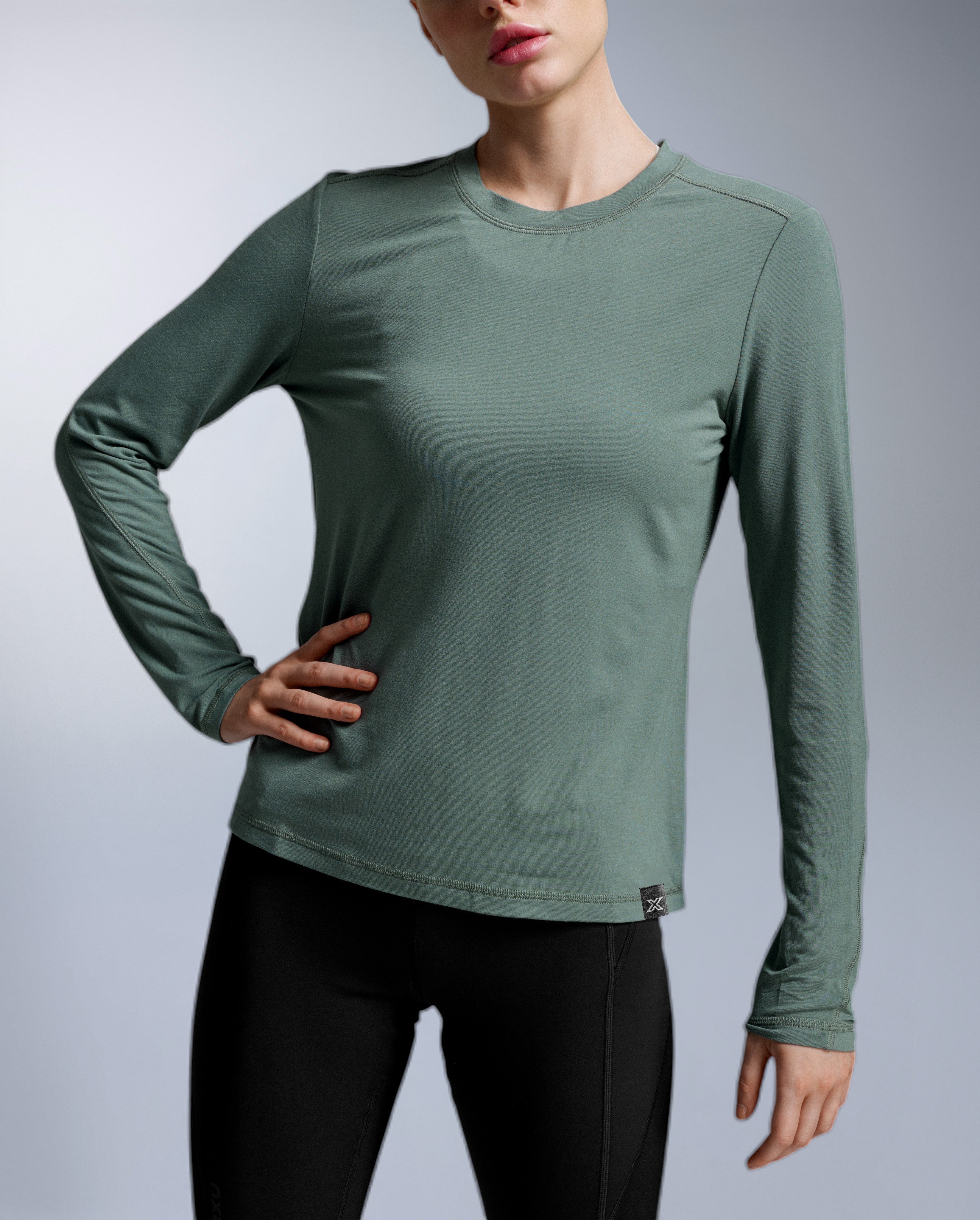2xu-ignition-wool-maglia-manica-lunga-donna-verde image 1