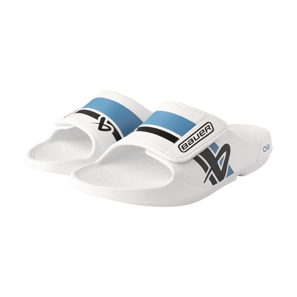 bauer-oofos-sport-flex-slide-junior-bianco-blu-ciabatte-recupero image 1